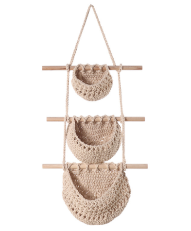 Macrame Fruit Basket Hanging - Macrame Fruit Hammock for Kitchen - Wall Hanging Fruit Basket 3 Tier - Hanging Produce Basket