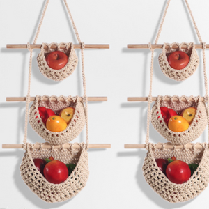 Macrame Fruit Basket Hanging - Macrame Fruit Hammock for Kitchen - Wall Hanging Fruit Basket 3 Tier - Hanging Produce Basket