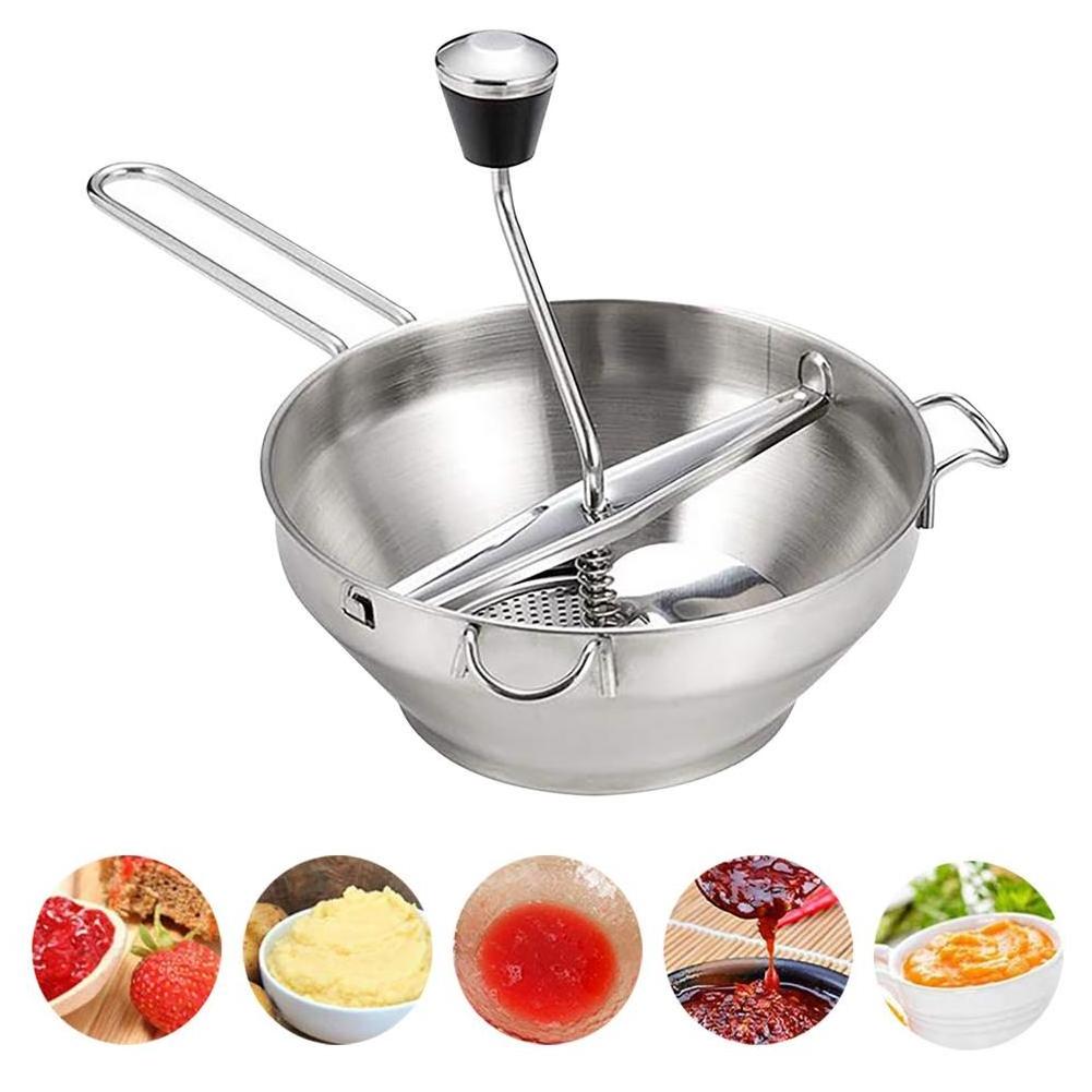 Ergonomic Food Mill Stainless Steel With 3 Grinding Milling Discs Milling Handle & Stainless Steel Bowl - Rotary Food Mill