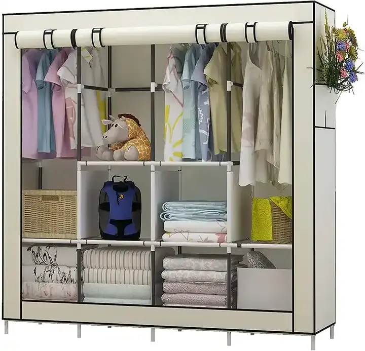 hot sale fabric wardrobe tarp closet Non-woven wardrobe clothes storage cabinet with side pockets cloth wardrobe