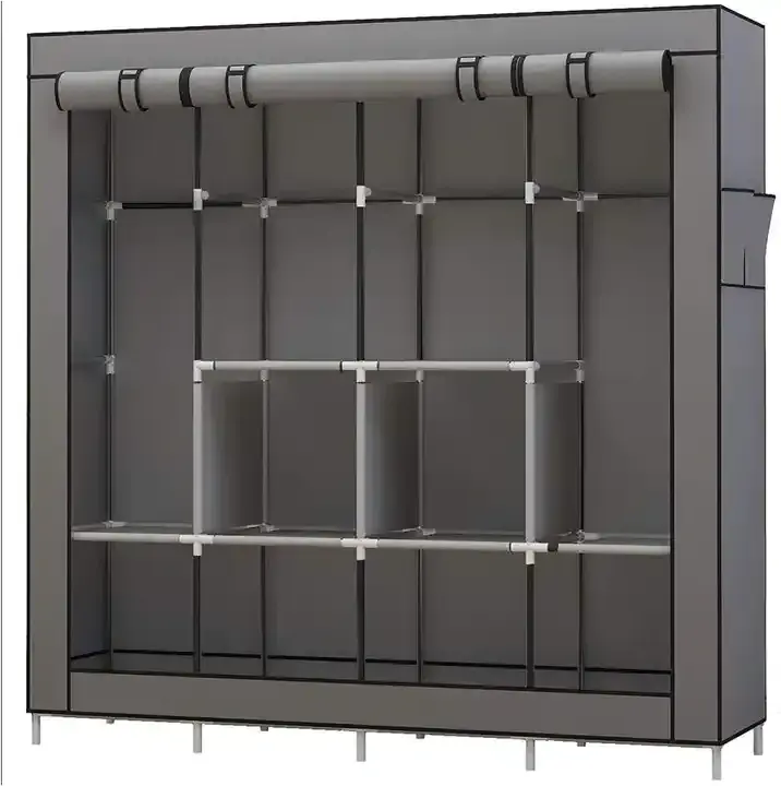 hot sale fabric wardrobe tarp closet Non-woven wardrobe clothes storage cabinet with side pockets cloth wardrobe