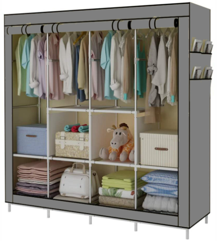 hot sale fabric wardrobe tarp closet Non-woven wardrobe clothes storage cabinet with side pockets cloth wardrobe