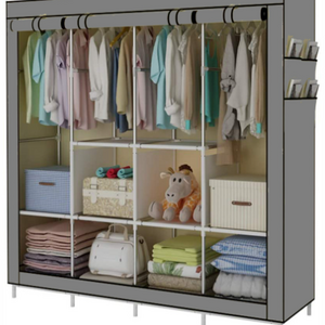 hot sale fabric wardrobe tarp closet Non-woven wardrobe clothes storage cabinet with side pockets cloth wardrobe