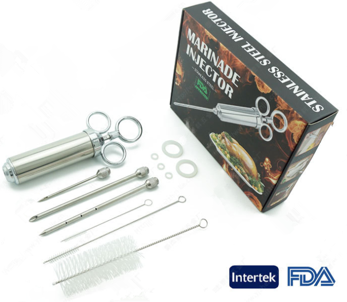 factory price Meat Injector Food Syringe Kit 304 Stainless Steel BBQ Frying Syringe Professional Marinade Flavour Food Syringe