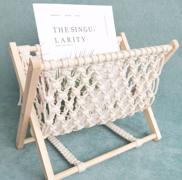 Macrame Boho Magazine Holder, Magazine Rack Boho Decor Boho Shelves for Towel Books Newspaper Notebook Tablets Living Room