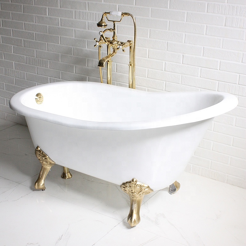 Vintage Luxury Cast Iron Gold Clawfoot Acrylic Freestanding Bathtub