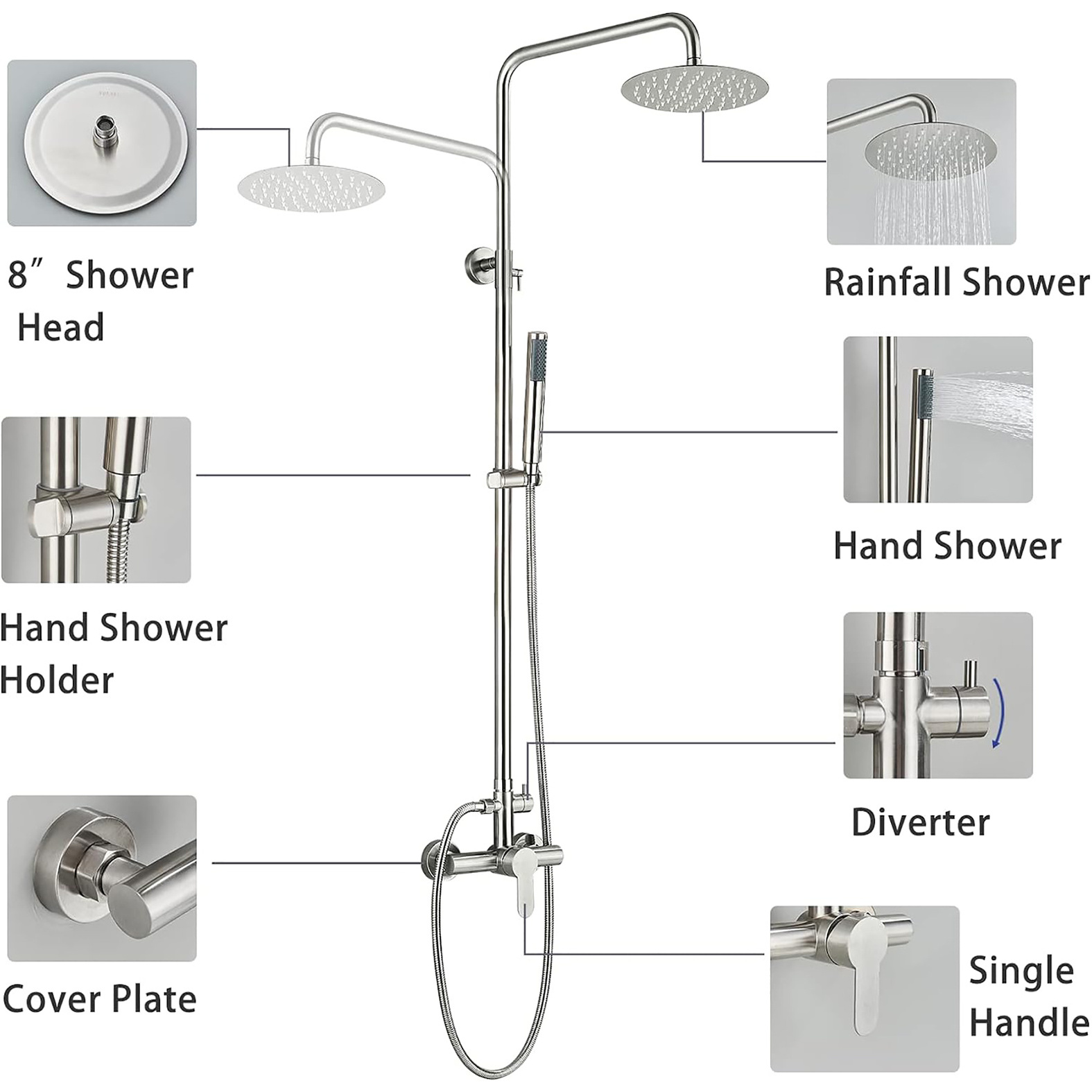 Thermostatic Wall Mounted Waterfall Faucet Sets Rain Shower Mixer With Shower Head