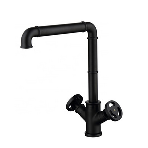 Matte Black Solid Brass Dual Handle Bridge Industrial Kitchen Faucet Hot Cold Water Mixer Electric Faucets Home Hotel Kitchen