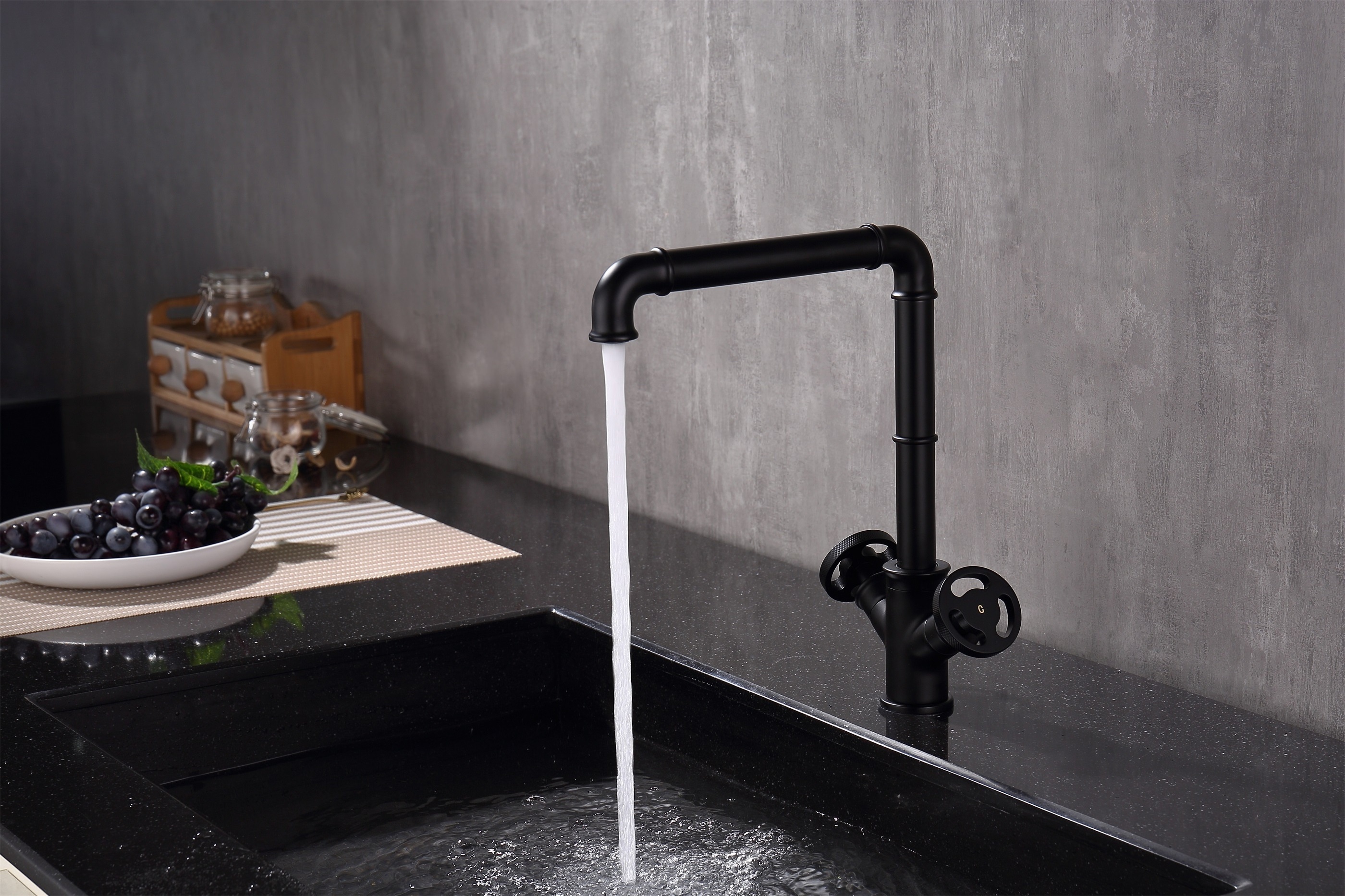 Matte Black Solid Brass Dual Handle Bridge Industrial Kitchen Faucet Hot Cold Water Mixer Electric Faucets Home Hotel Kitchen