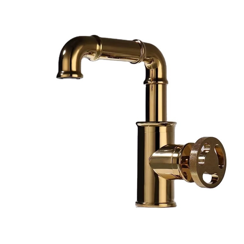 Modern Luxury Single Handle Golden Bathroom Brass Washbasin Faucet