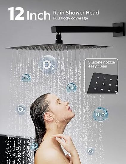 Black all copper square flush mounted wall shower shower set three function embedded shower faucet set