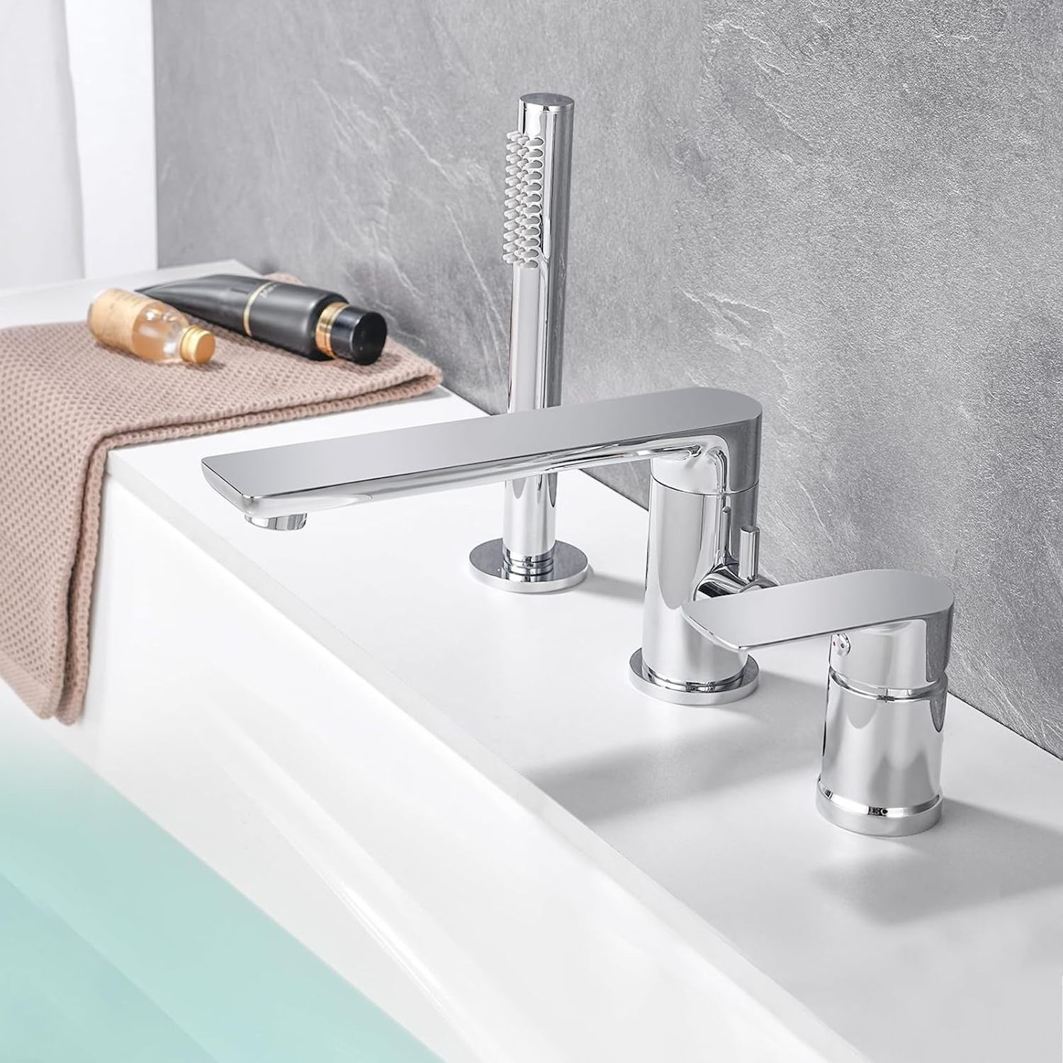 Roman Tub Faucet with Hand Shower Deck Mount Bathtub Faucet with Sprayer Widespread Bathtub Shower Faucet