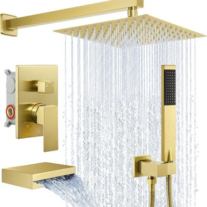 Waterfall Tub Spout Shower System 3-Function Shower Faucets Sets Complete with Rain Shower Head