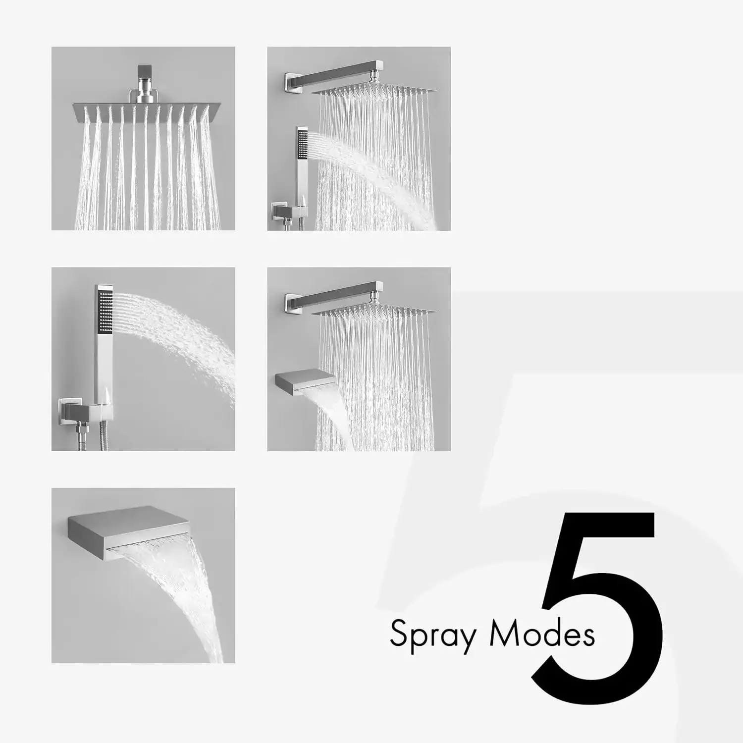 Waterfall Tub Spout Shower System 3-Function Shower Faucets Sets Complete with Rain Shower Head