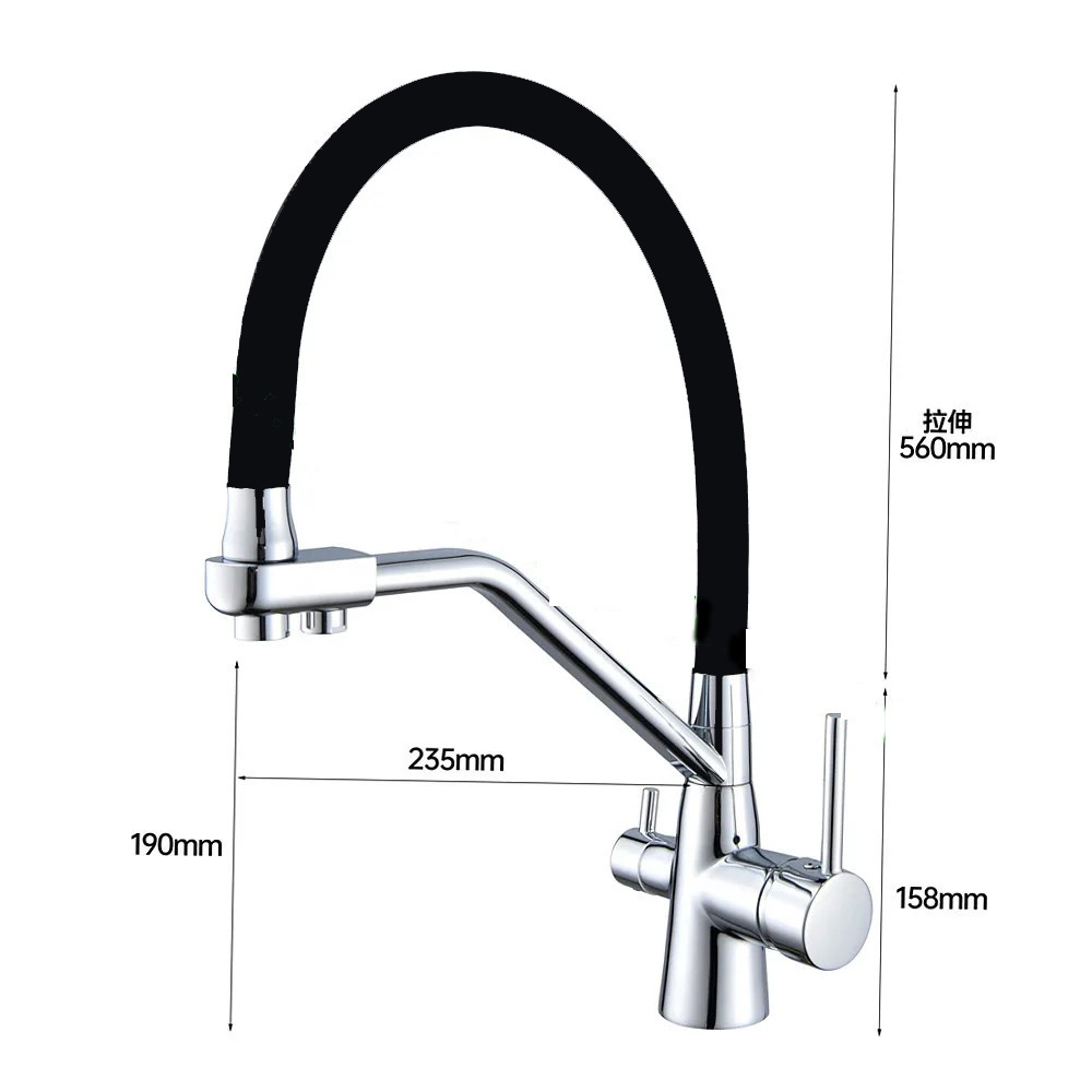 Long Neck Pullout Double Handle Mixer Pull Down Kitchen Faucet Spout Aerator 304 Stainless Steel Pull Out Spray Kitchen Faucet