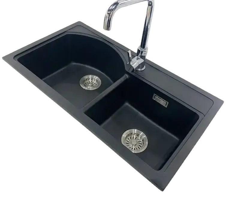 Modern commercial black undermount quartz kitchen sink farmhouse sink double bowls kitchen washing basin