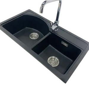 Modern commercial black undermount quartz kitchen sink farmhouse sink double bowls kitchen washing basin