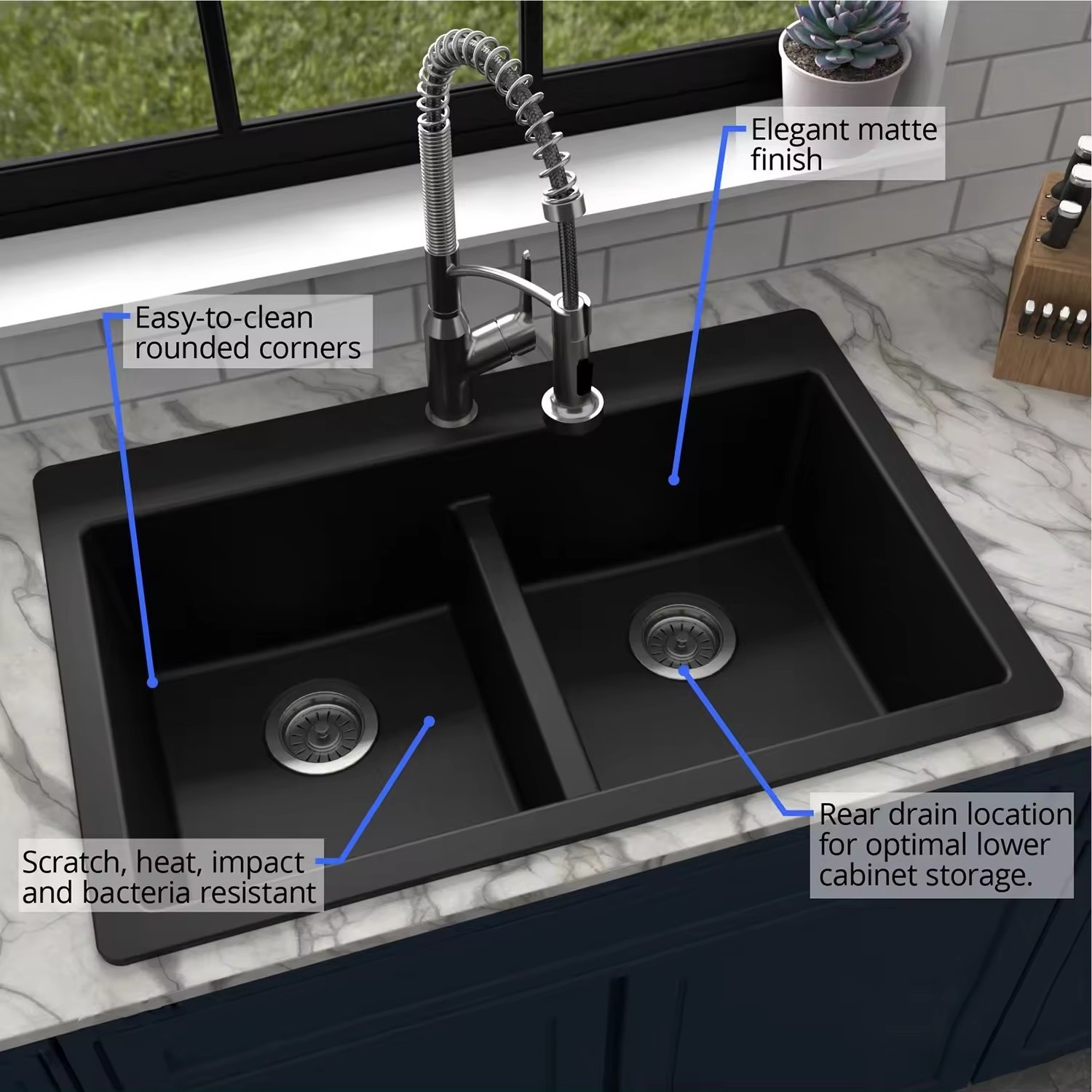 Modern commercial black undermount quartz kitchen sink farmhouse sink double bowls kitchen washing basin