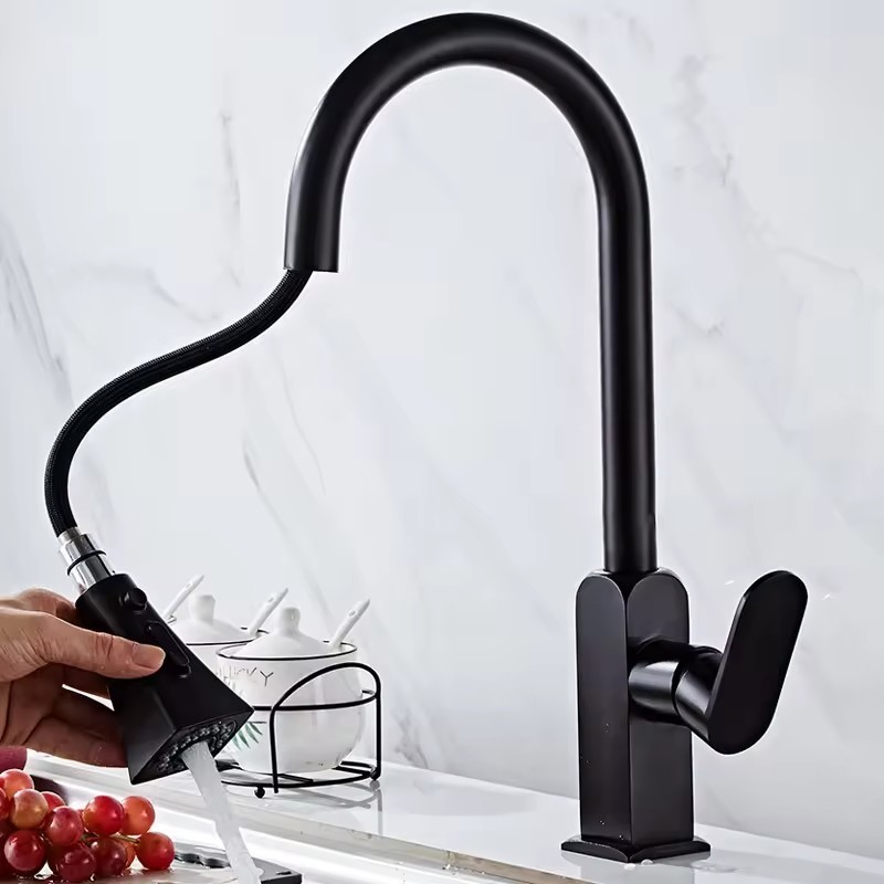 Aluminium Alloy 304 Matte Black Finish High End Kitchen Water Faucet Mixer Tap Pull Out Kitchen Faucet