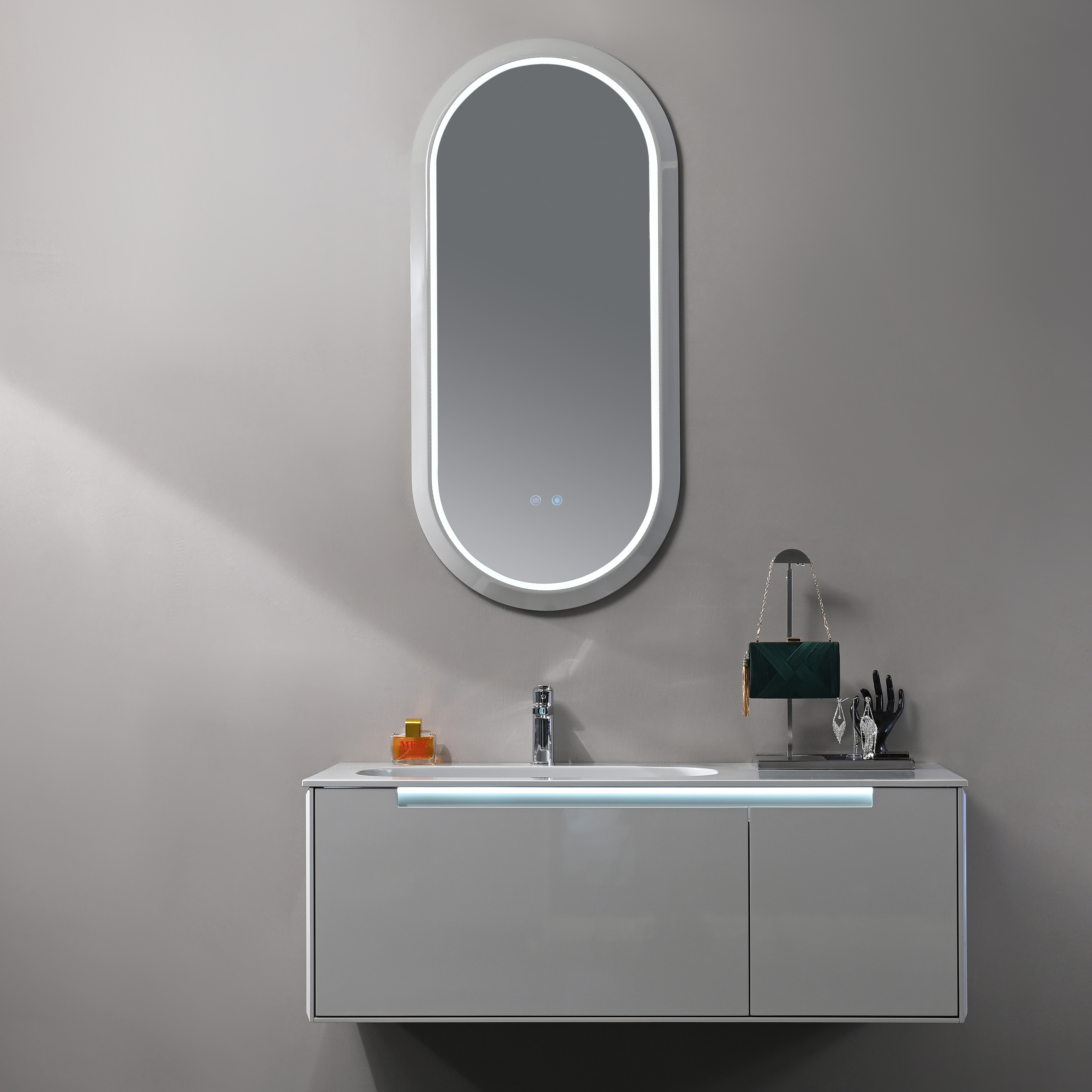 Flat Packing Vanity Plywood Modern Wall Mounted Bathroom Vanity With Stone Top Bathroom Cabinet With LED Mirror