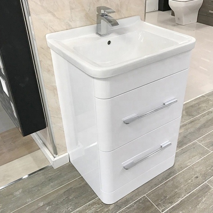 Hotel Small UK Bathroom Products PVC Plastic Vanity Cabinets with Sink