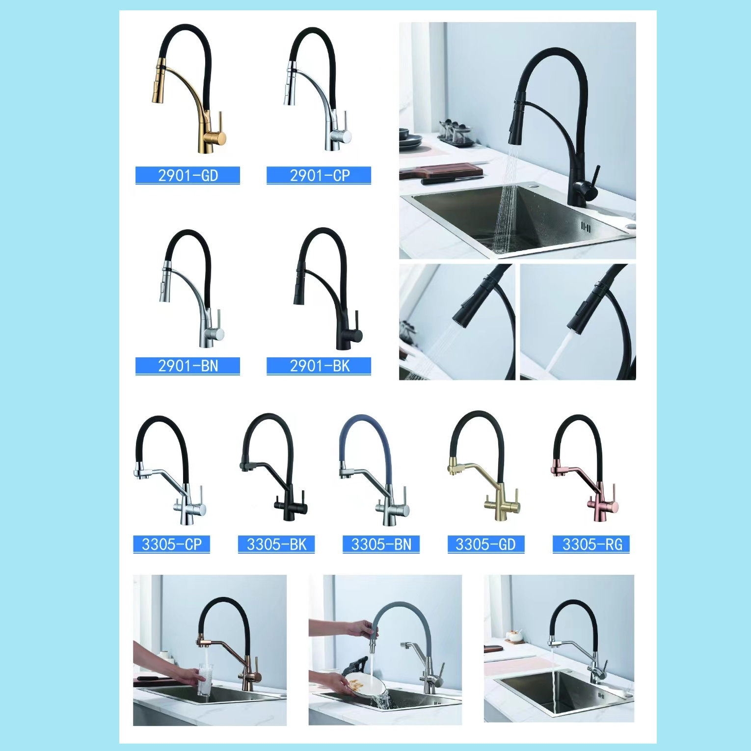 High Quality Modern Stainless Steel Water Tap Flexible Pull-Down Kitchen Faucet Side Sink Bathroom Plastic Household Faucet