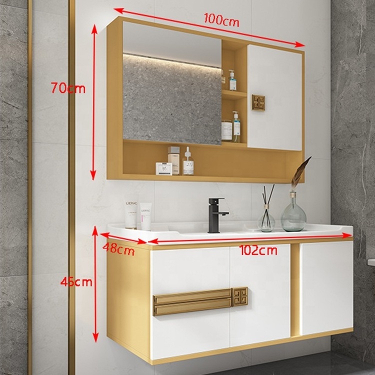 Multi-Functional High Quality European Black Solid Wood Bathroom Vanity Cabinet Furniture With Gold Handle