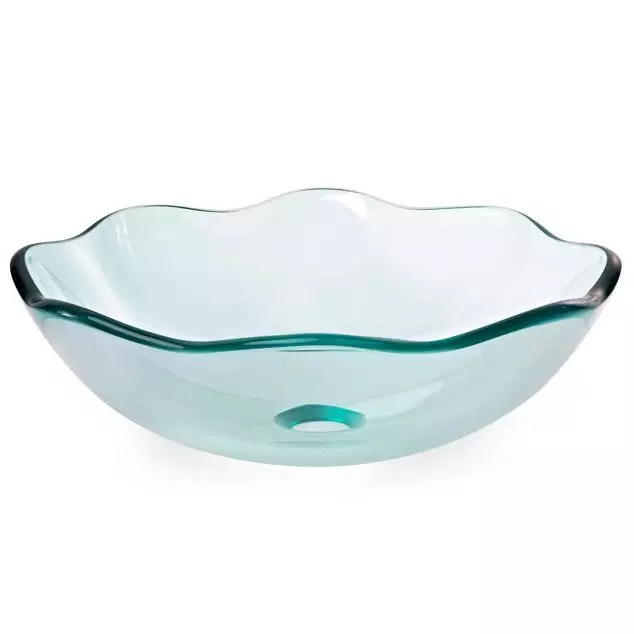 Handmade Modern Light Blue Wave Edge Design Glass Bowl Wash Basin