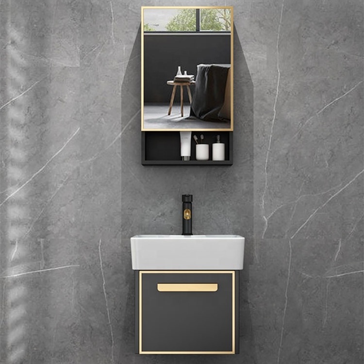 Floating Cabinet for Small Apartment Bathroom Customized Available Slim Bathroom Cabinet Vanity Set