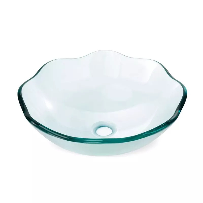 Handmade Modern Light Blue Wave Edge Design Glass Bowl Wash Basin