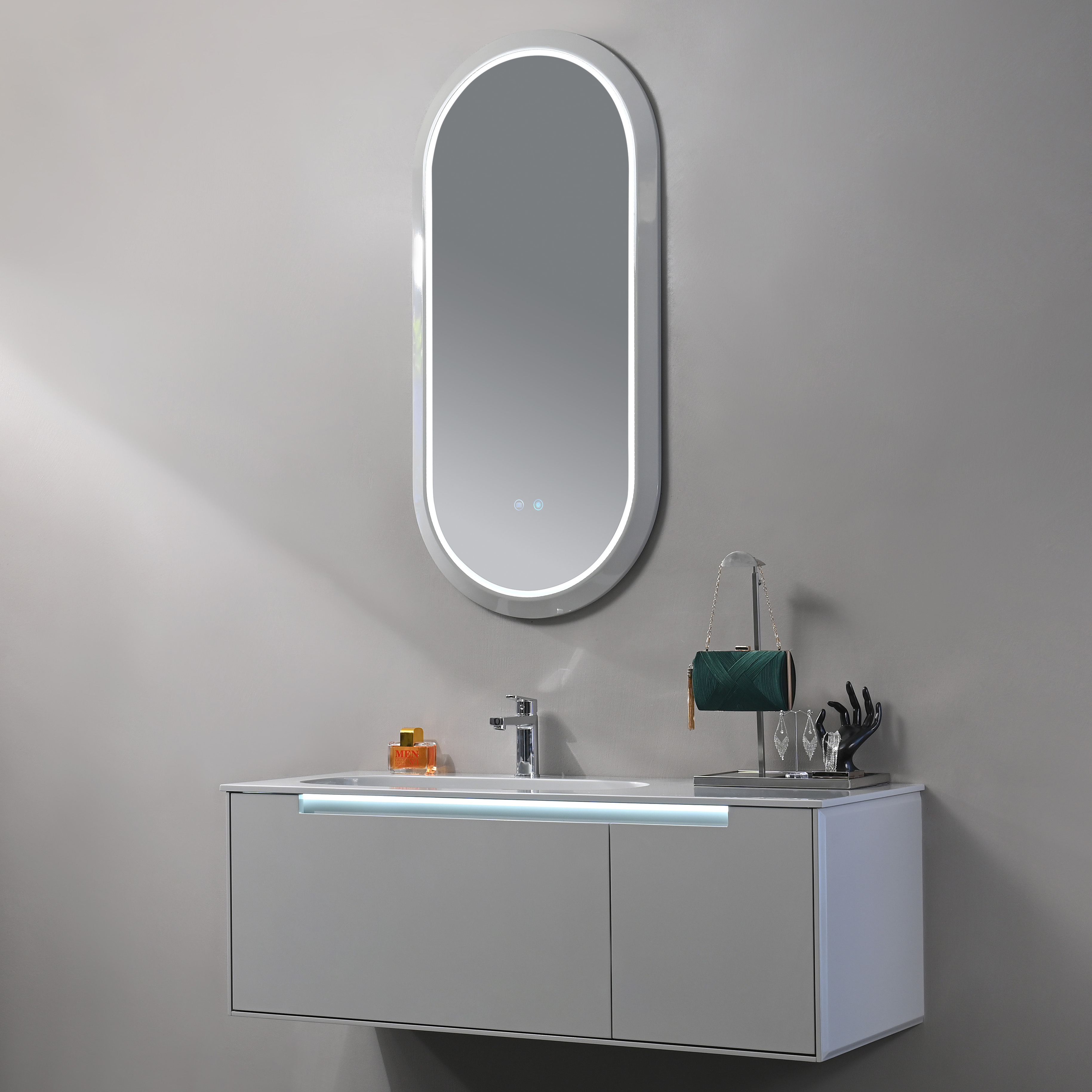 Flat Packing Vanity Plywood Modern Wall Mounted Bathroom Vanity With Stone Top Bathroom Cabinet With LED Mirror