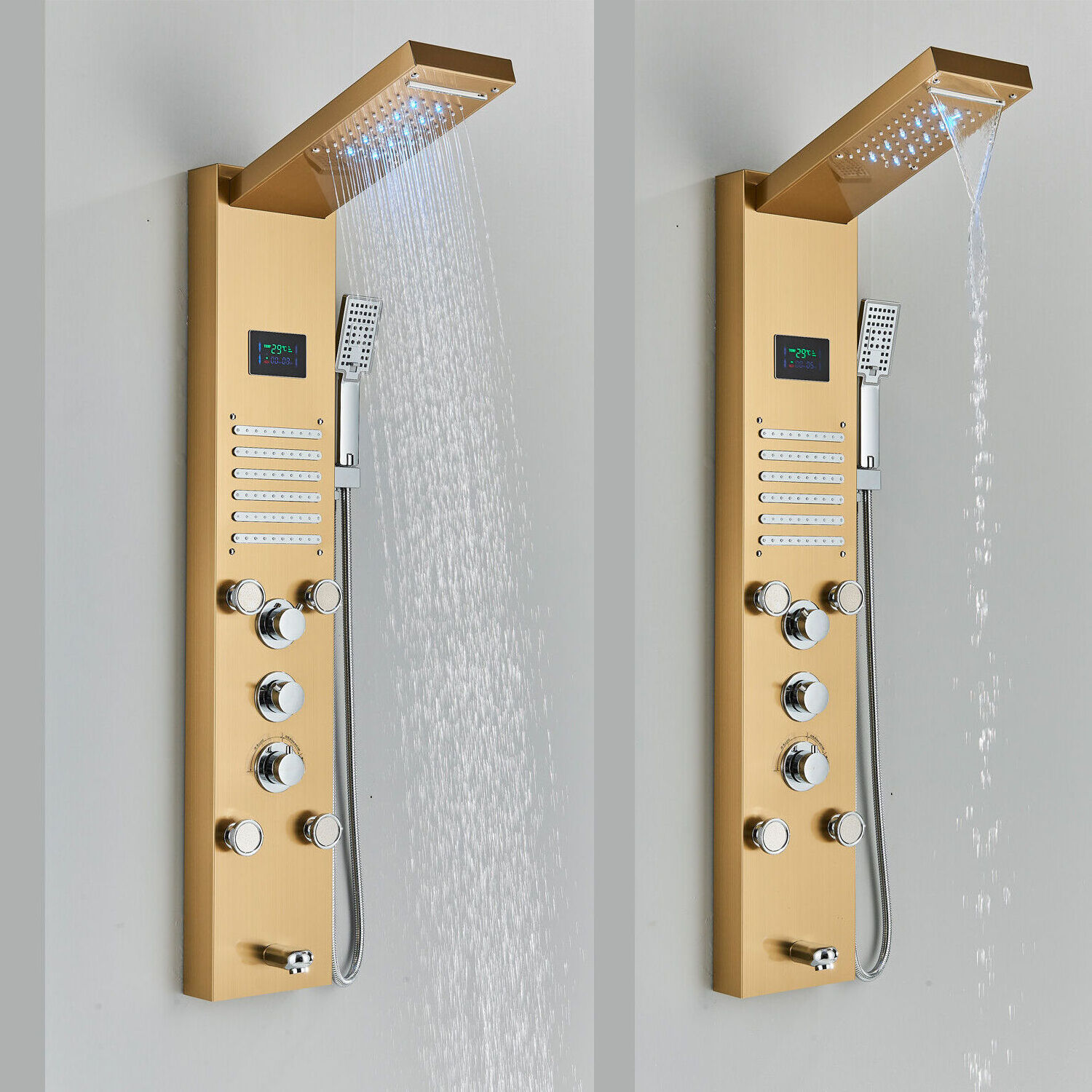 Stainless Steel Shower Panel Tower System Rain and Waterfall Massage Jet Sprayer Tap Shower Faucet