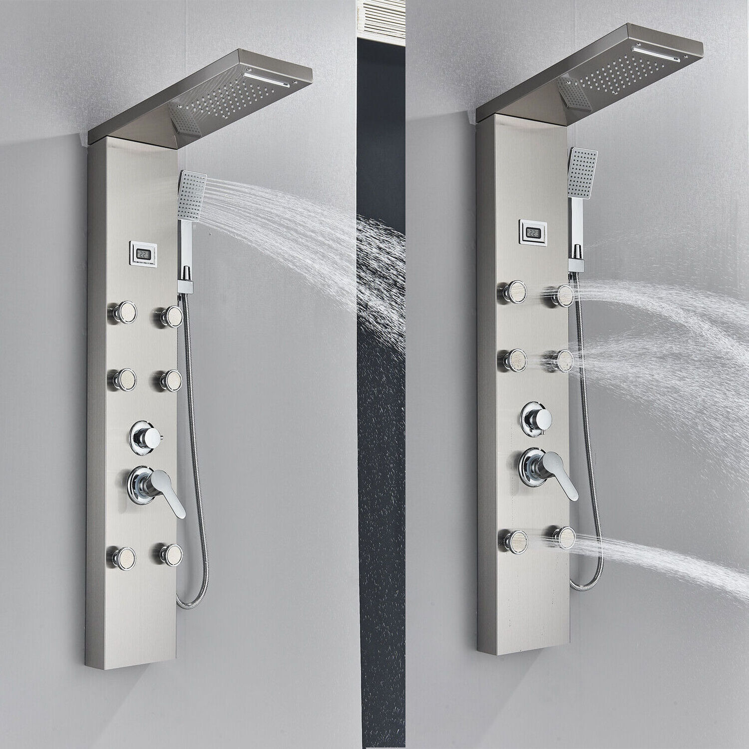 Stainless Steel Shower Panel Tower System Rain and Waterfall Massage Jet Sprayer Tap Shower Faucet