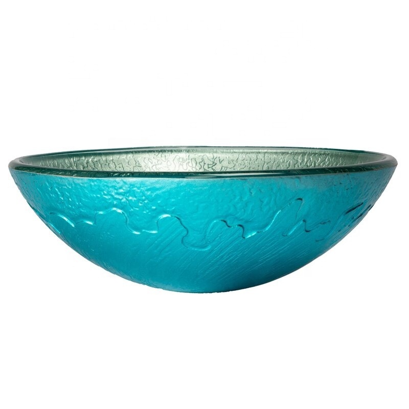 Multi-colored Design Tempered Glass Circular Blue Color Bathroom Wash Basin