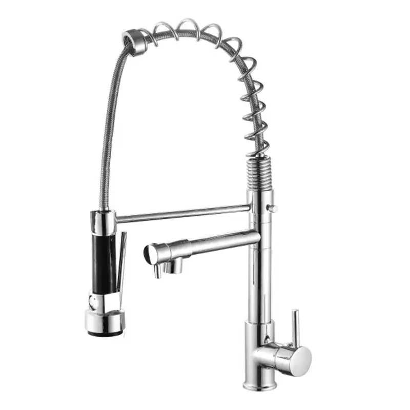 Modern Design Brass Long Neck Hand-Held Pull Out Flexible Pre Rinse Spray 360 Degree Rotating Wall-Mounted Kitchen Faucets