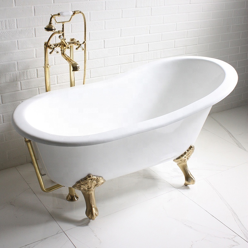 Vintage Luxury Cast Iron Gold Clawfoot Acrylic Freestanding Bathtub