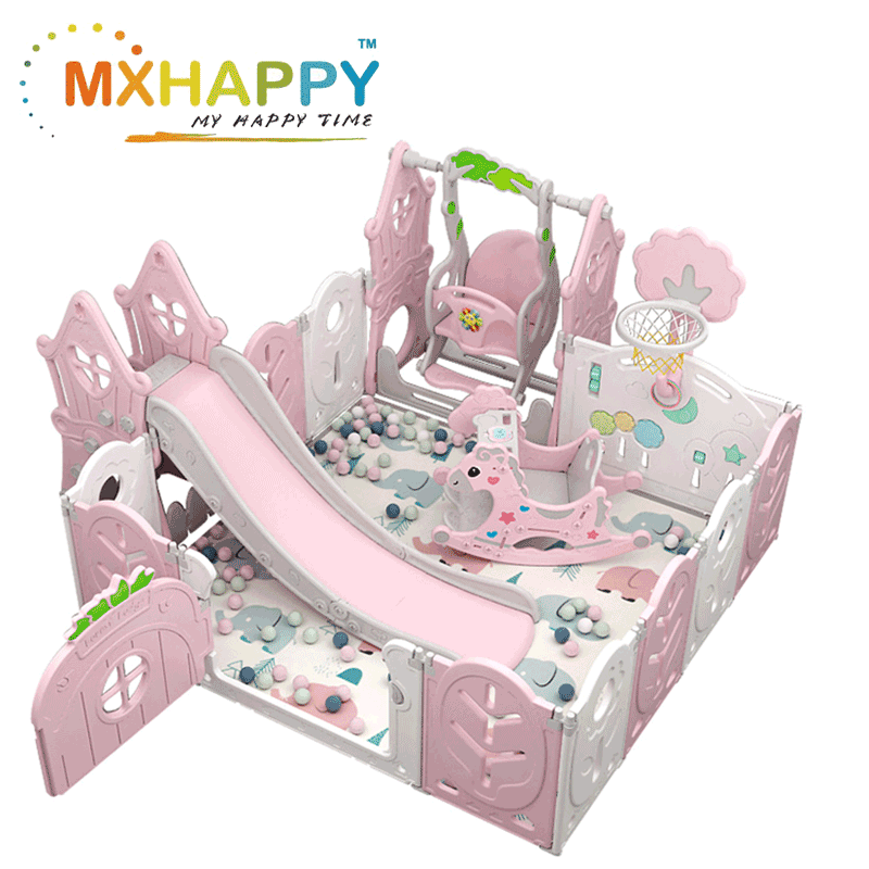 MH516 14-20 Panels Folding  Baby Playpens  Play Yard Fence Indoor Playpen Play Gate Kids Playpen with Slide and Swing easy carry