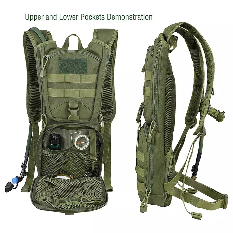 Custom outdoor hiking climbing survival assault tactical hydration backpack bag with 2L 3L TPU water bladder