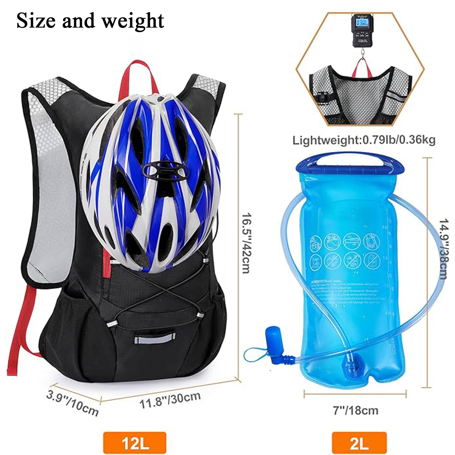 Custom Insulted Backpack With 2L Water Bladder High Flow Bite Valve Lightweight Hydration Backpack For Hiking Running Cycling