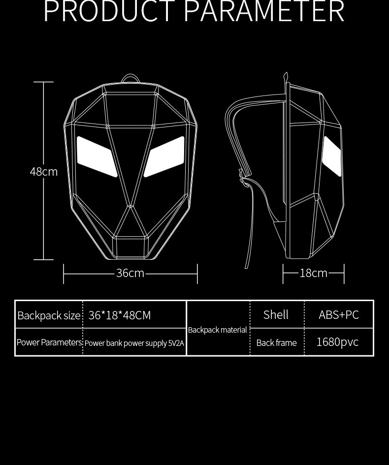 LED Backpack Bluetooth Waterproof Hard Case DIY Cool Motorcycle Riding Backpack Black Led Knight Backpacks