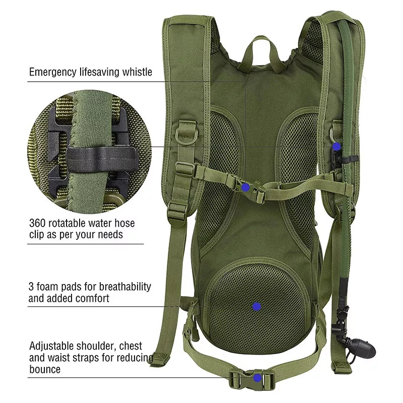 Custom outdoor hiking climbing survival assault tactical hydration backpack bag with 2L 3L TPU water bladder