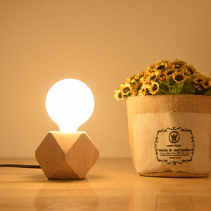 Mini Useful geometry polyhedron design handmade high quality bedside wooden bedside table night light desk lamp