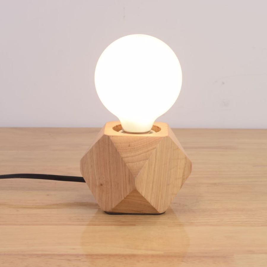 Mini Useful geometry polyhedron design handmade high quality bedside wooden bedside table night light desk lamp