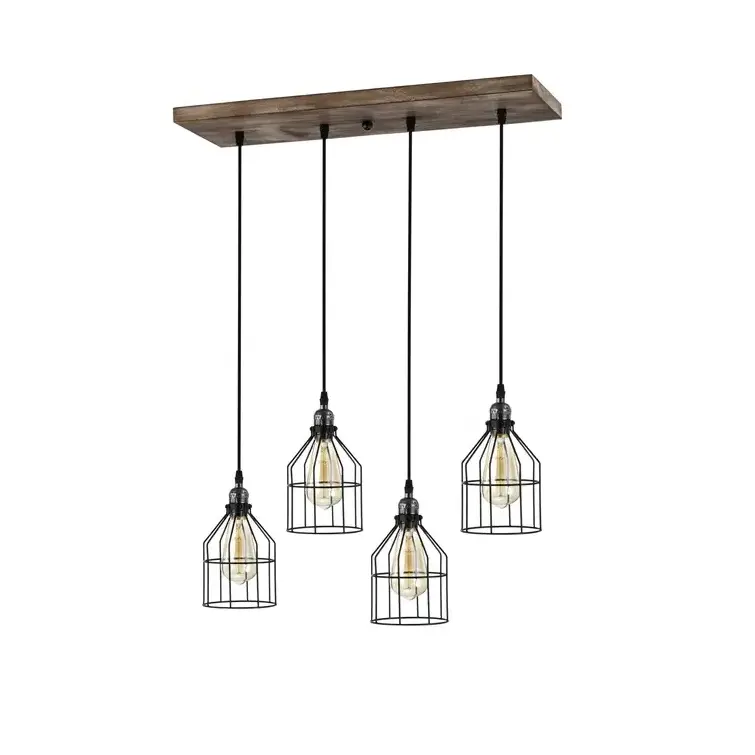 Ceiling Pendant Home Decor Living Room Farmhouse Kitchen Island Chandelier Wood Grain Finish Metal Matte Black Lighting