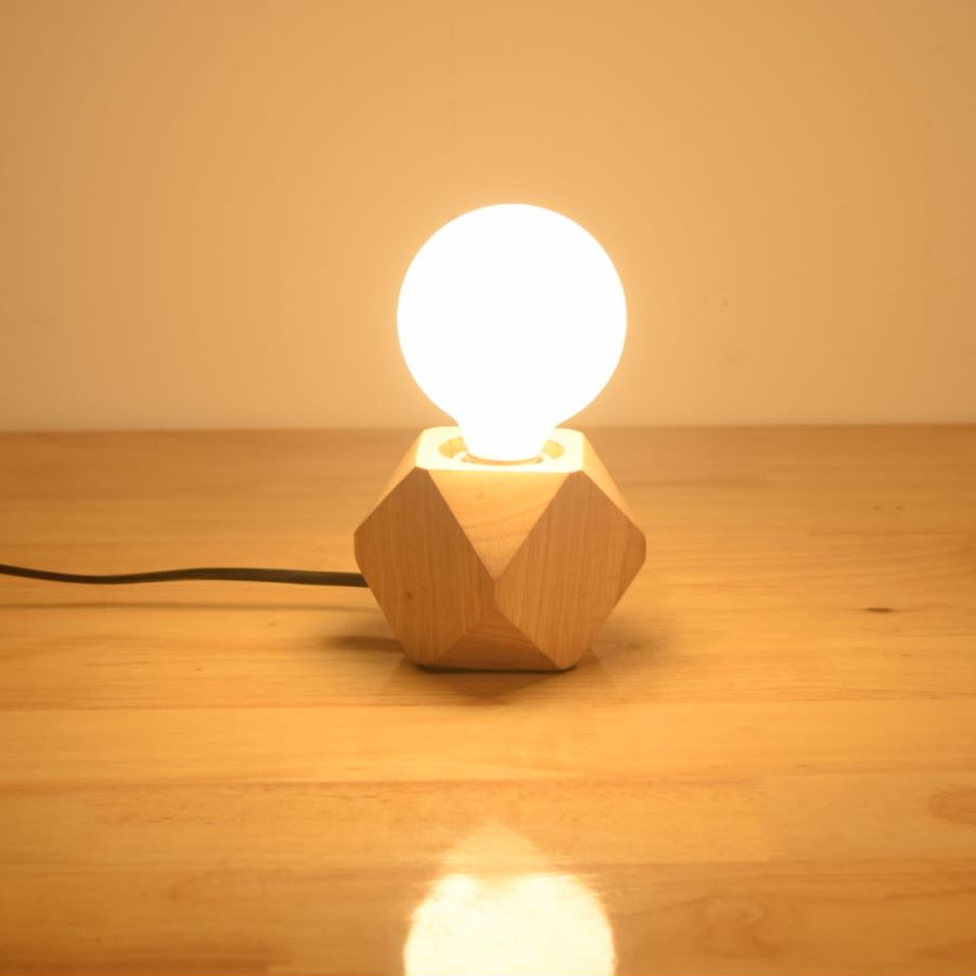 Mini Useful geometry polyhedron design handmade high quality bedside wooden bedside table night light desk lamp