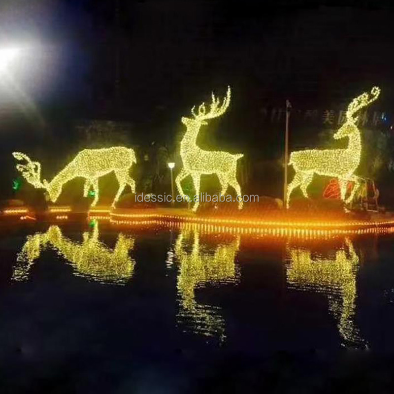 Outdoor large animal illuminated light sculpture used commercial Christmas decorations for zoo light show