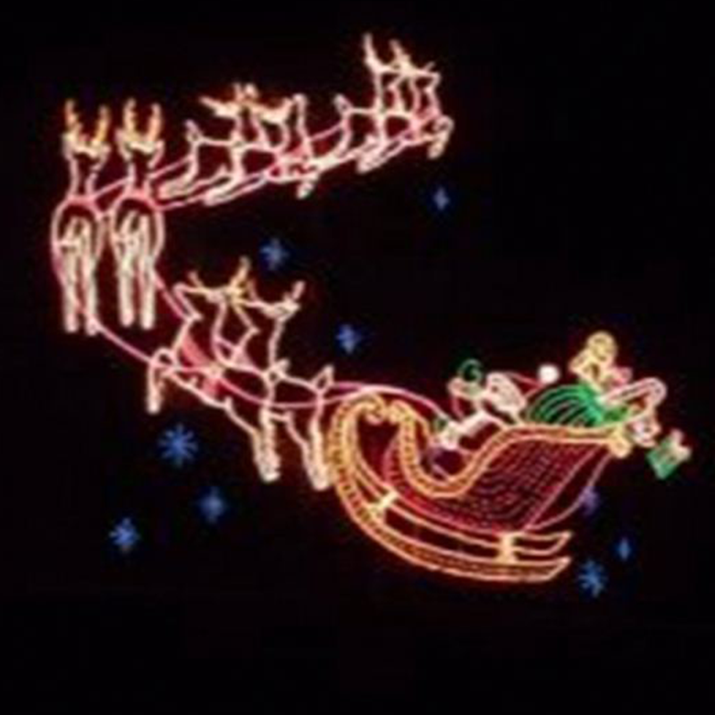 Outdoor LED Santa reindeer sleigh with LED lights flying reindeer lighting 2D Christmas light displays