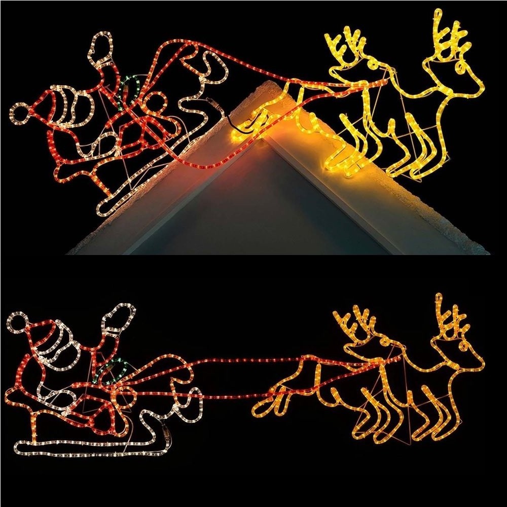 2D Outdoor Christmas Light Display Animated Flying Santa and Reindeer Outdoor Decorations