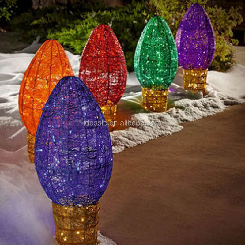 Outdoor driveway Christmas lights and stakes illuminated  extra large C9 Christmas bulbs for commercial yard decoration