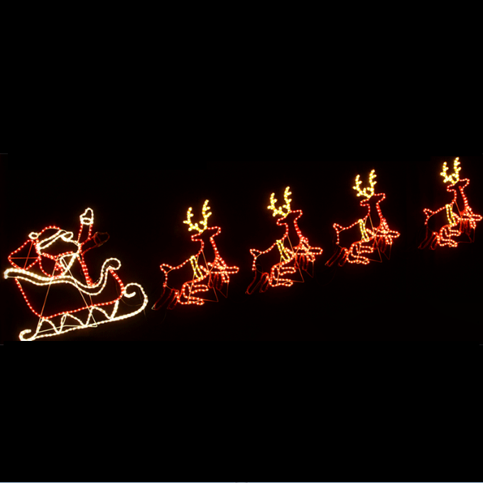 2D Outdoor Christmas Light Display Animated Flying Santa and Reindeer Outdoor Decorations